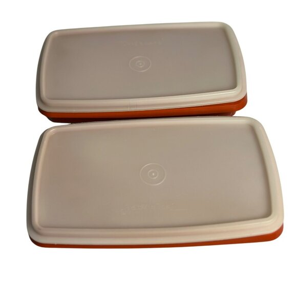 VTG Tupperware Cold Cut Keepers | Paprika Red Set of 2 Containers Lids 5.5"x9.5" - Picture 5 of 9